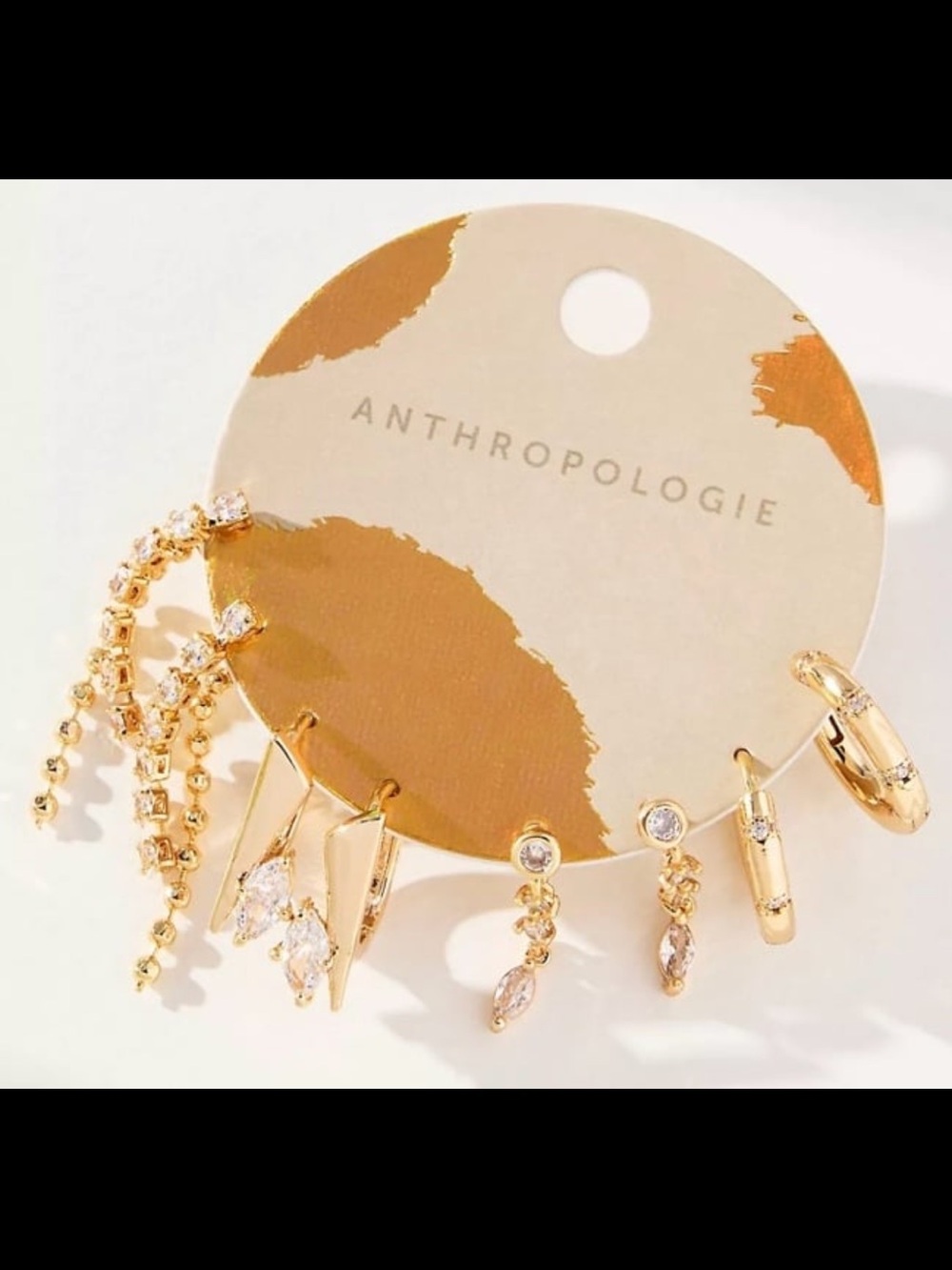 Anthropologie Gold-tone Crystal & Hoop Earring Set